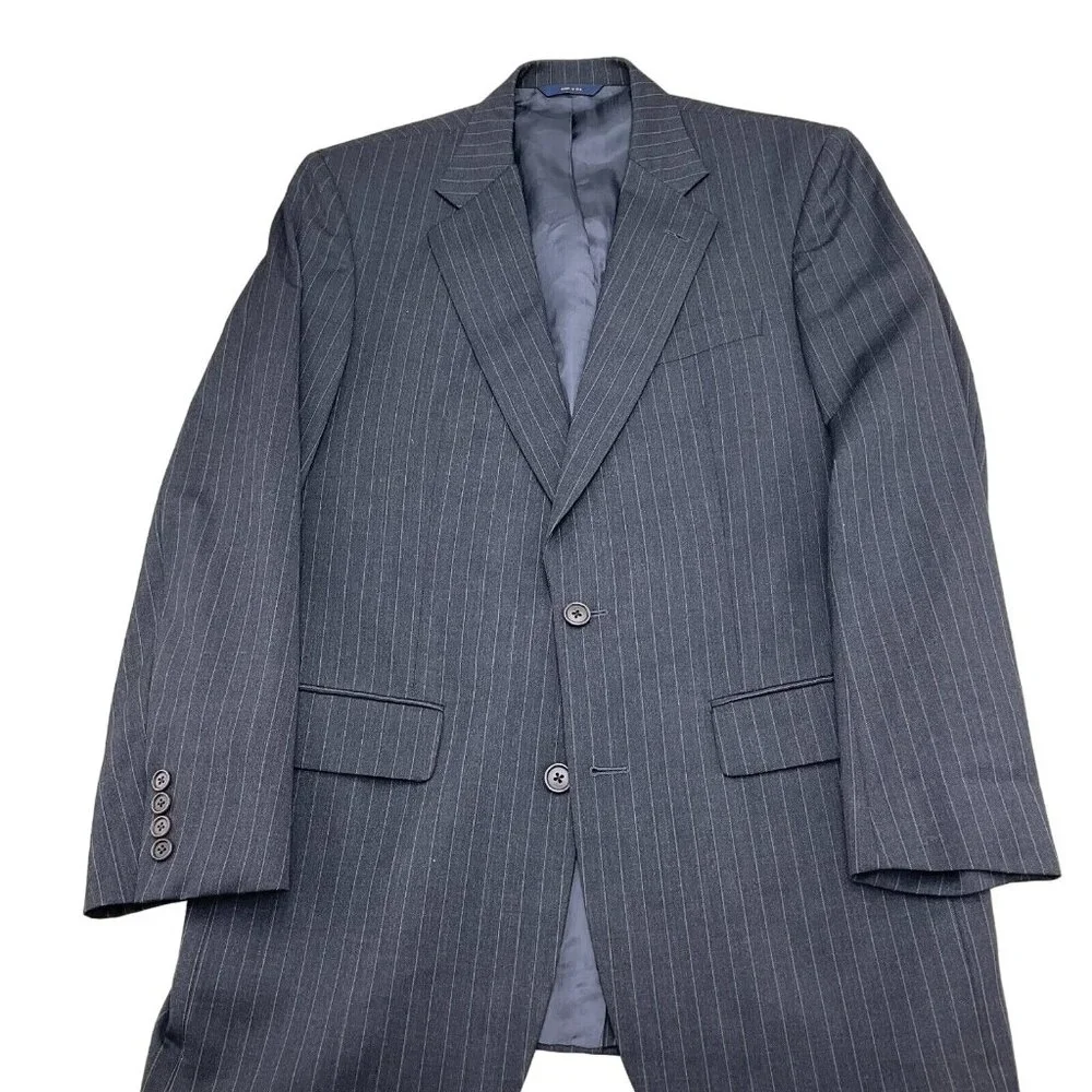 Brooks Brothers Blazer Men‎ 40L Gray White Pinstripe Super 110s Wool VTG